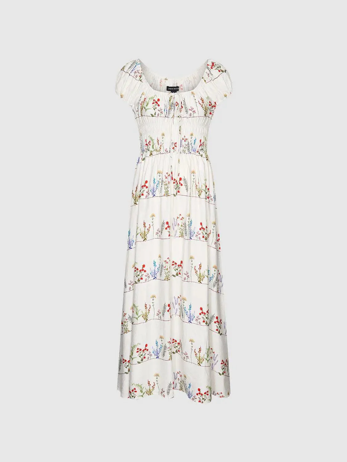 11387-floral-shirred-short-sleeve-viscose-blend-printed-midi-dress-7.webp Floral Shirred Short Sleeve Viscose Blend Printed Midi Dress
