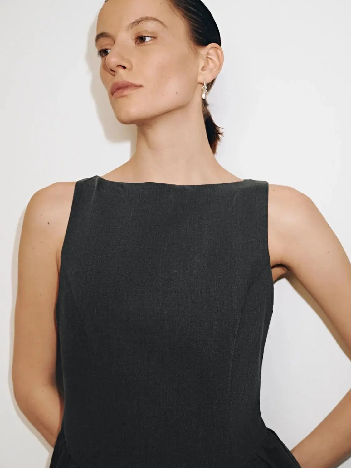 Boat Neck Sleeveless Shirring A Line Mini Dresses