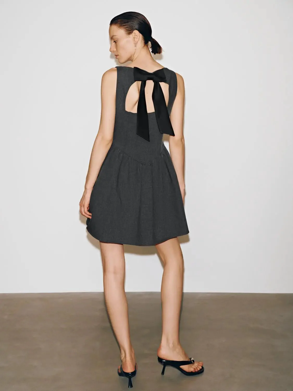 Boat Neck Sleeveless Shirring A Line Mini Dresses