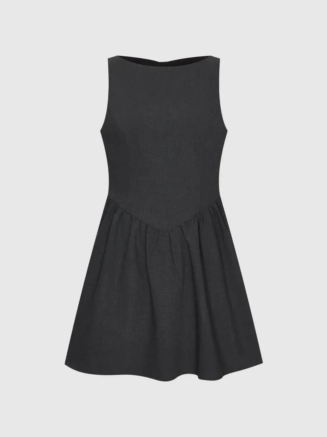 Boat Neck Sleeveless Shirring A Line Mini Dresses