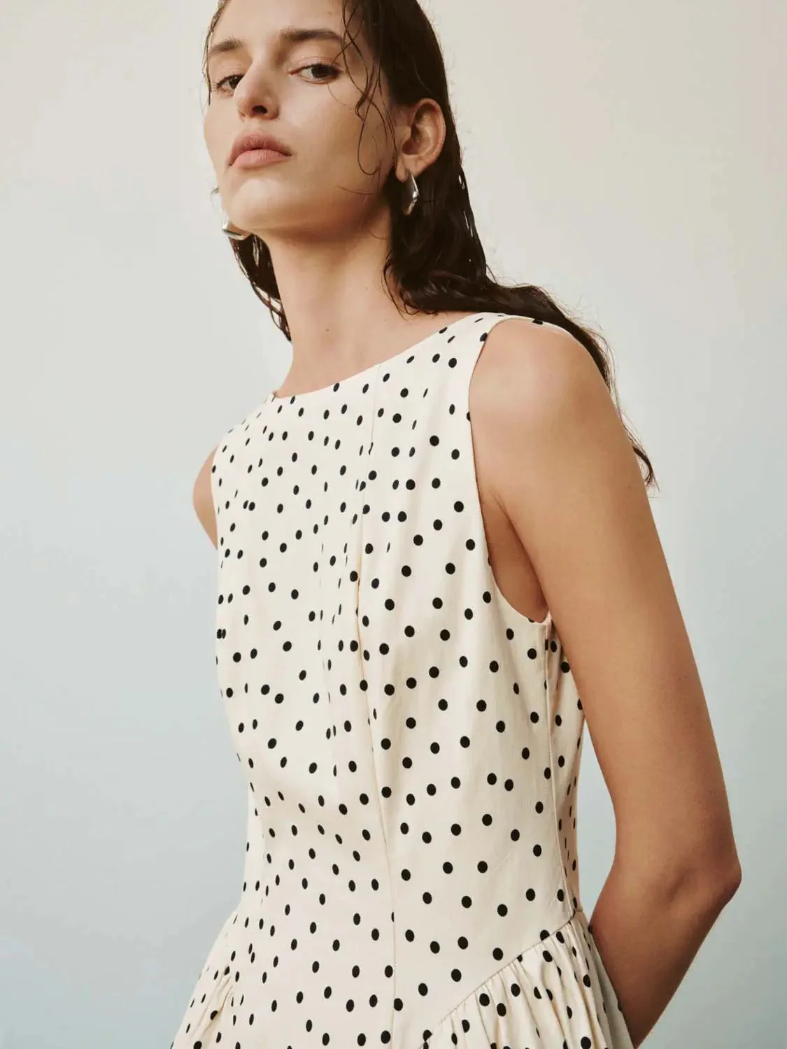 Polka Dot Viscose Blend A-Line Midi Dress