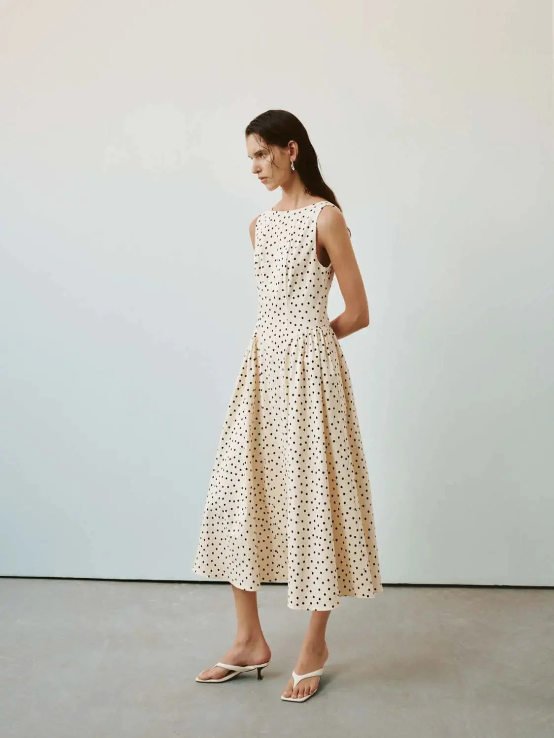 Polka Dot Viscose Blend A-Line Midi Dress