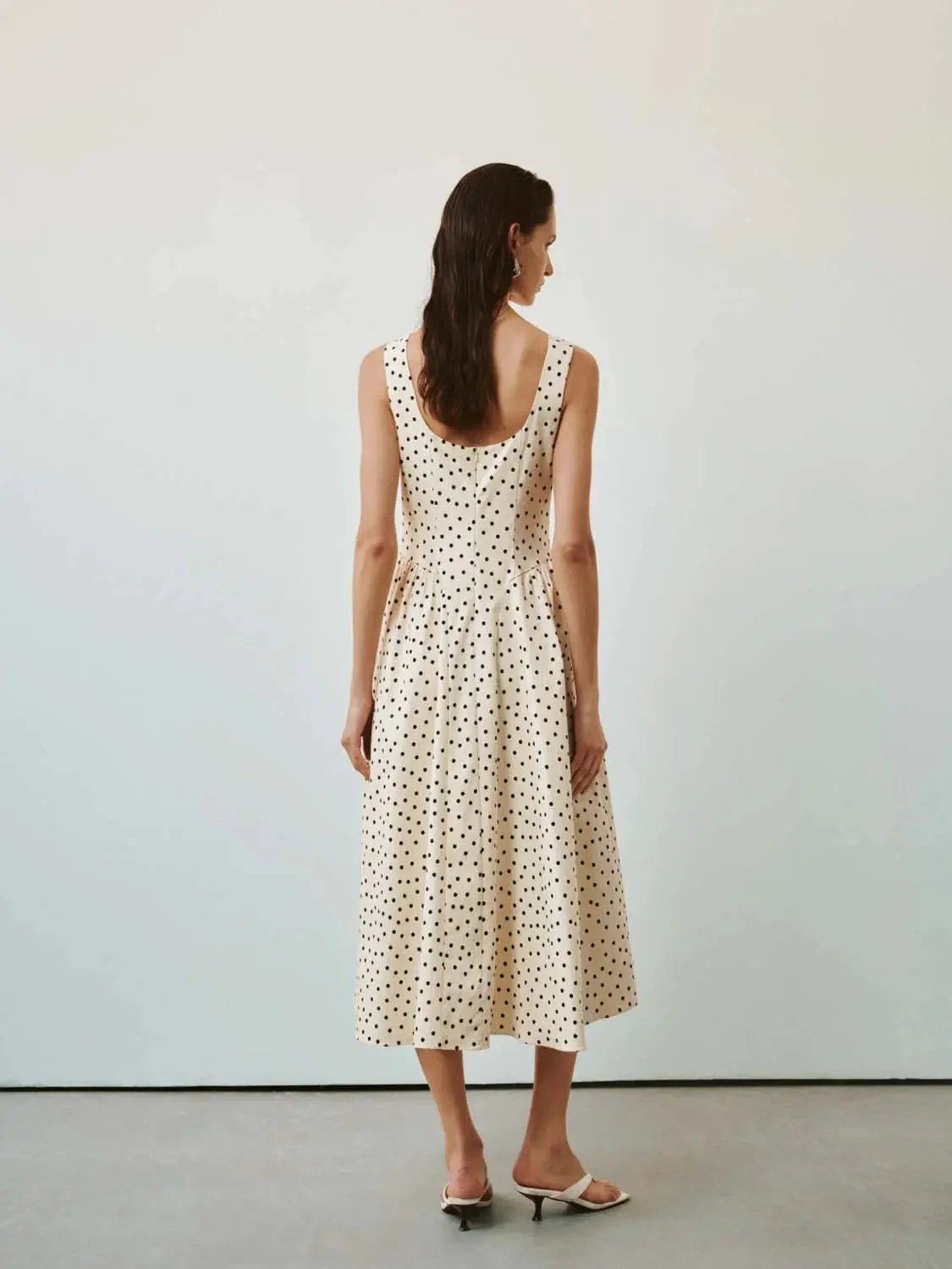 Polka Dot Viscose Blend A-Line Midi Dress