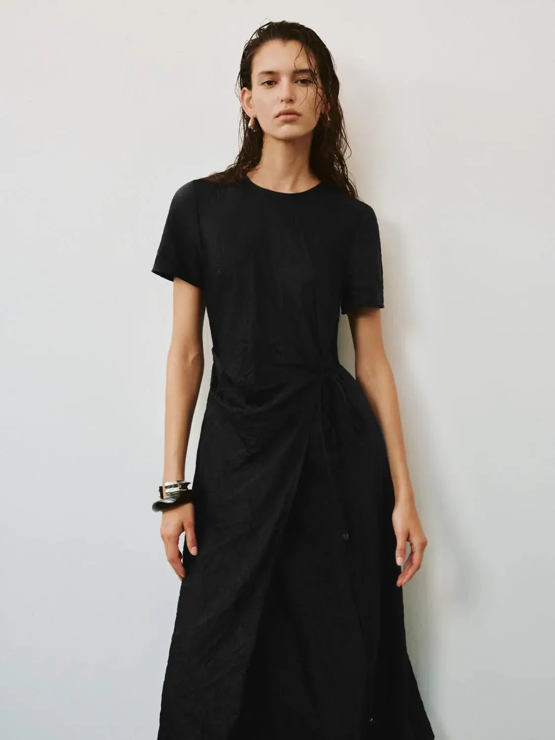11473-lace-up-waist-tie-a-line-midi-dress-crinkle-texture-dress-5.webp Lace Up Waist Tie A Line Midi Dress Crinkle Texture Dress