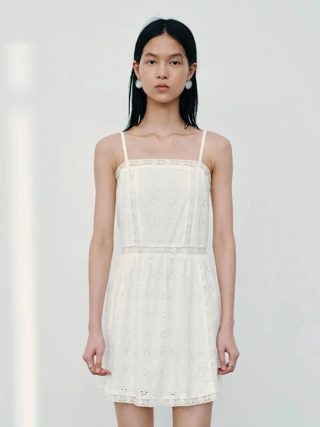 Cotton Guipure Lace Strappy A-Line Midi Dress