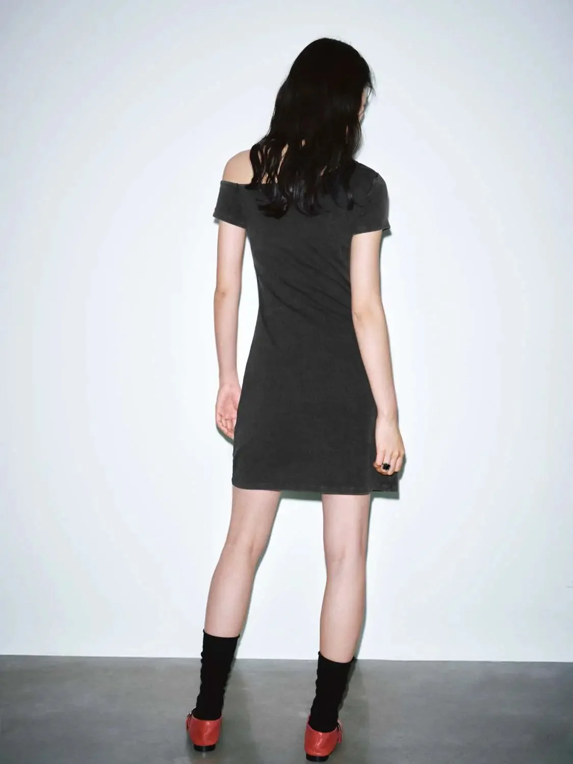 One Shoulder Printed Ruched Cotton A Line Mini Dresses