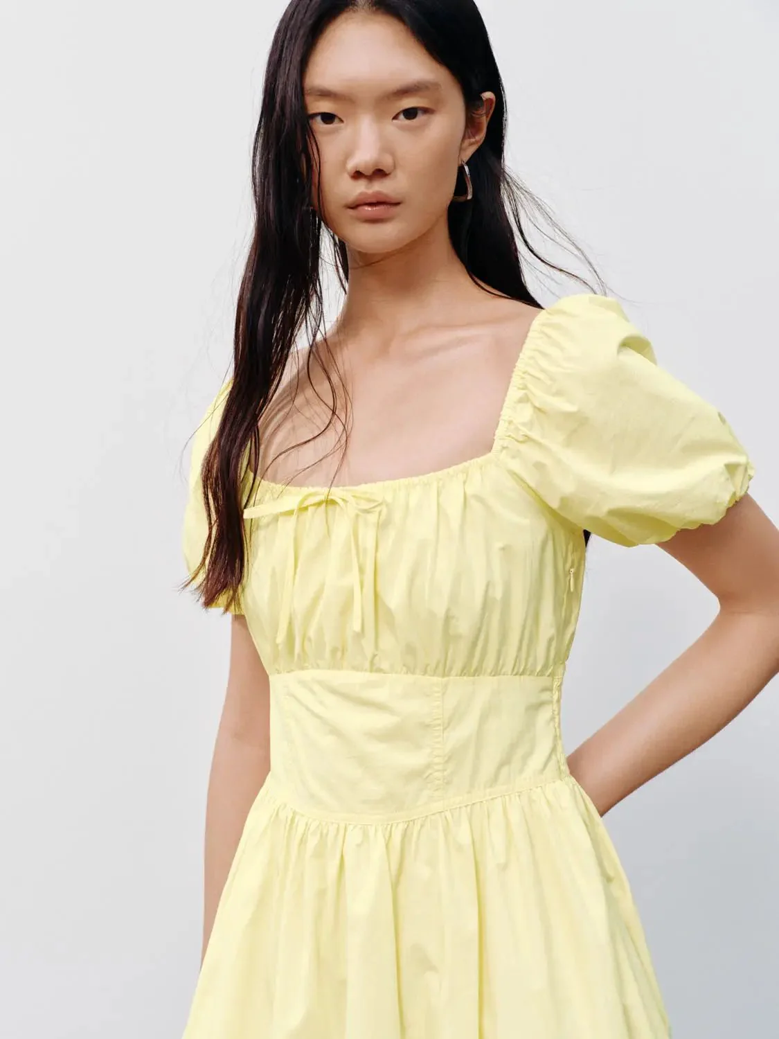 Cotton Square Neck Puff Short Sleeve A Line Dresses