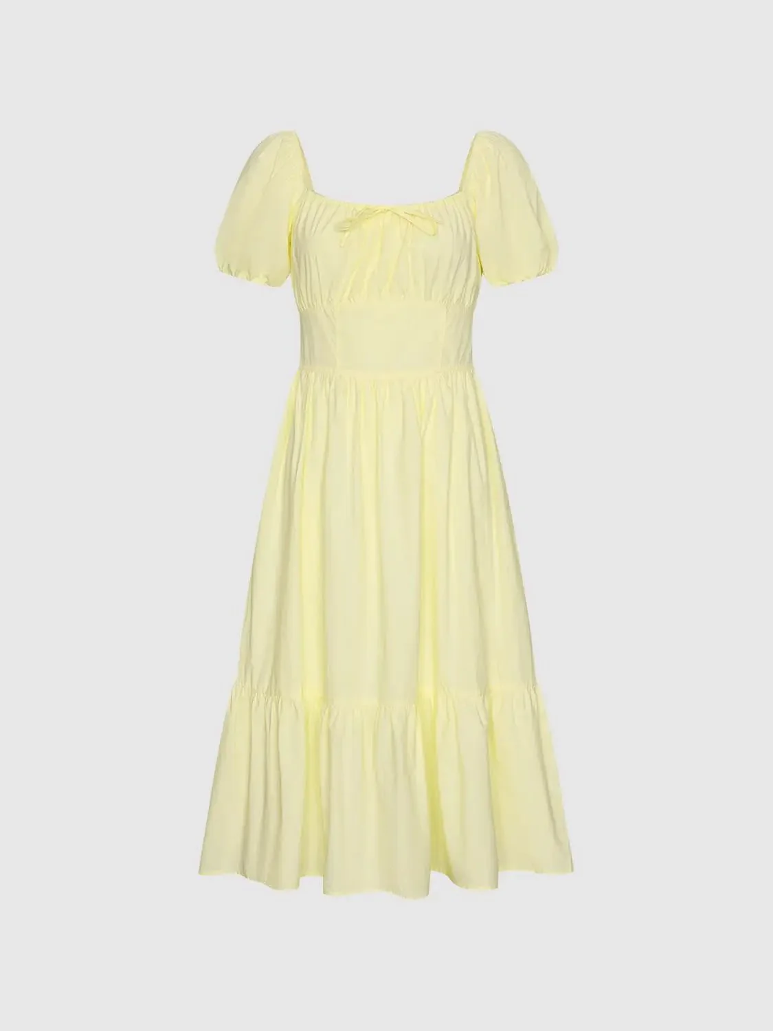 Cotton Square Neck Puff Short Sleeve A Line Dresses