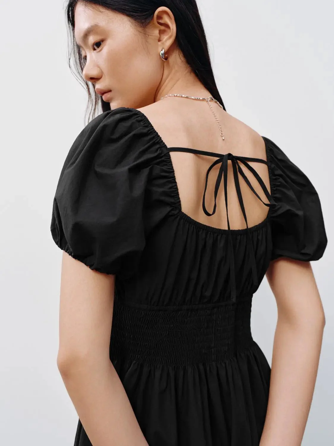 Cotton Square Neck Puff Short Sleeve A Line Dresses