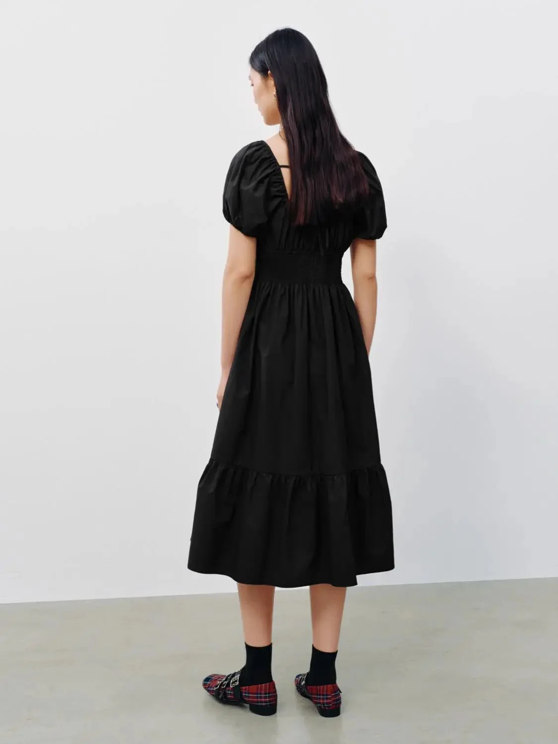 Cotton Square Neck Puff Short Sleeve A Line Dresses