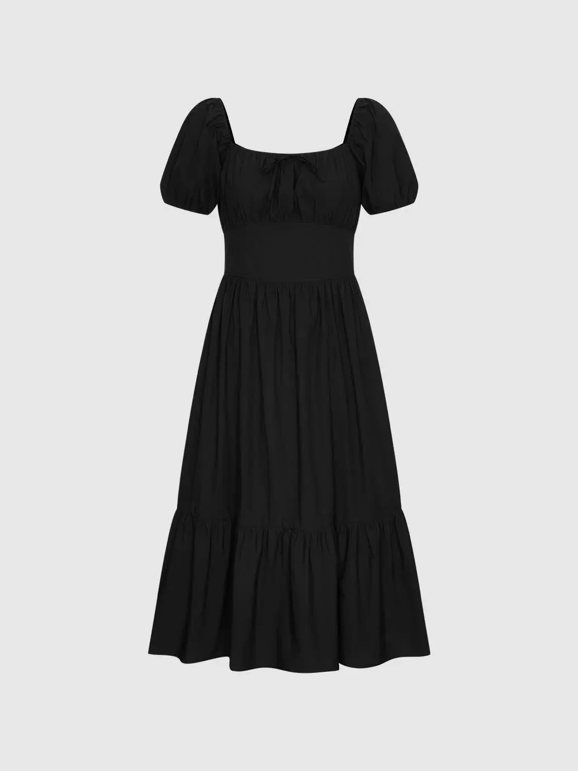 Cotton Square Neck Puff Short Sleeve A Line Dresses