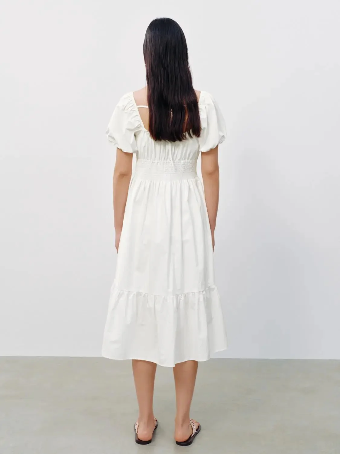 Cotton Square Neck Puff Short Sleeve A Line Dresses