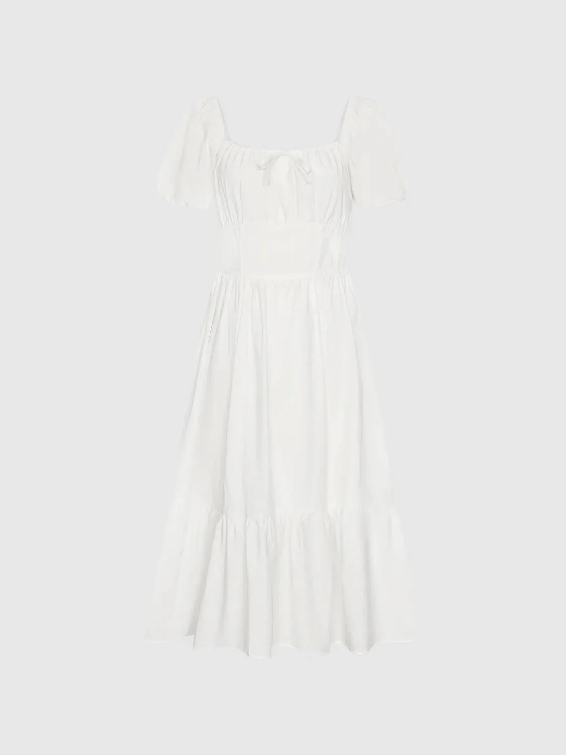 Cotton Square Neck Puff Short Sleeve A Line Dresses