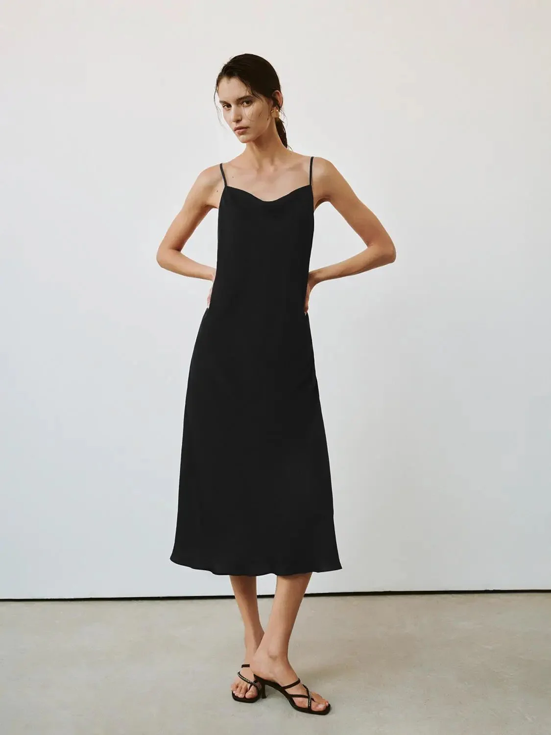 Elegant Strappy A Line Midi Synthetic Fabric Dresses