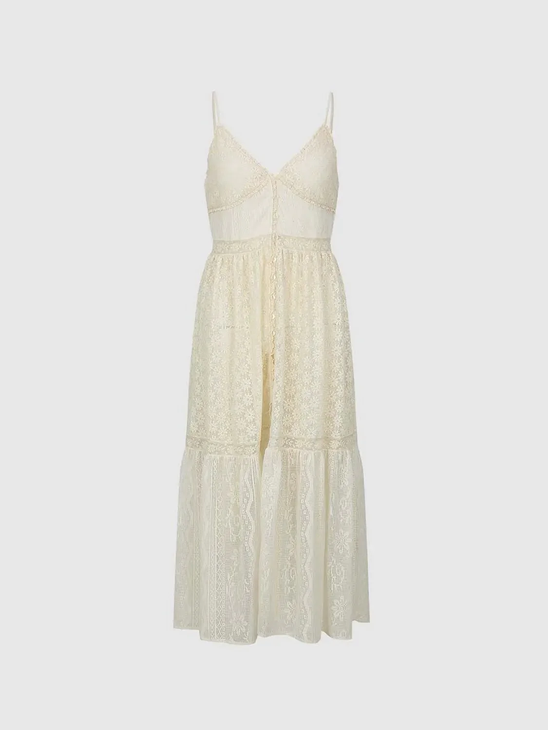Elegant Lace Strappy A Line Maxi Dresses