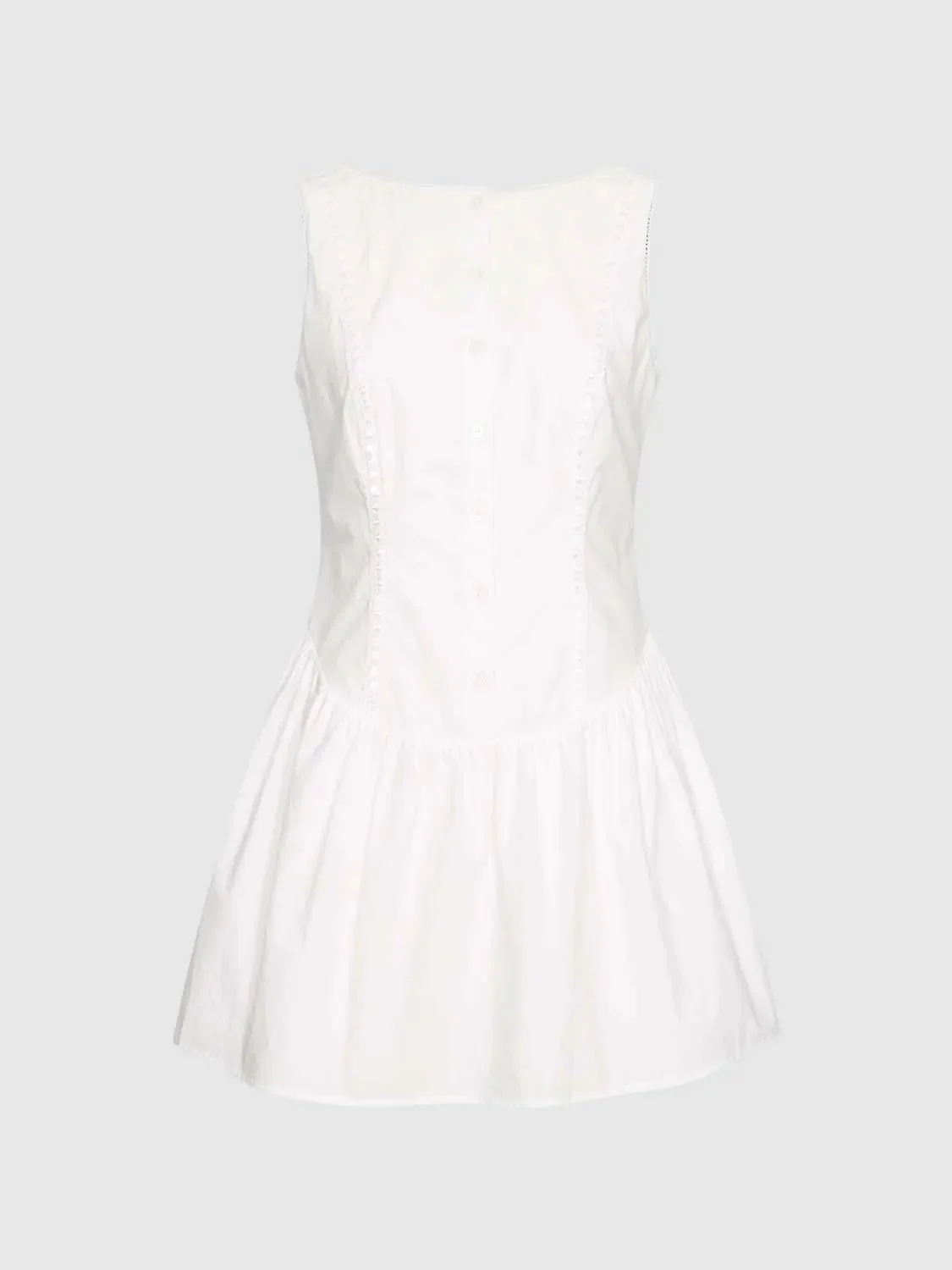 Cotton Sleeveless Shirred Boat Neck A Line Mini Dresses