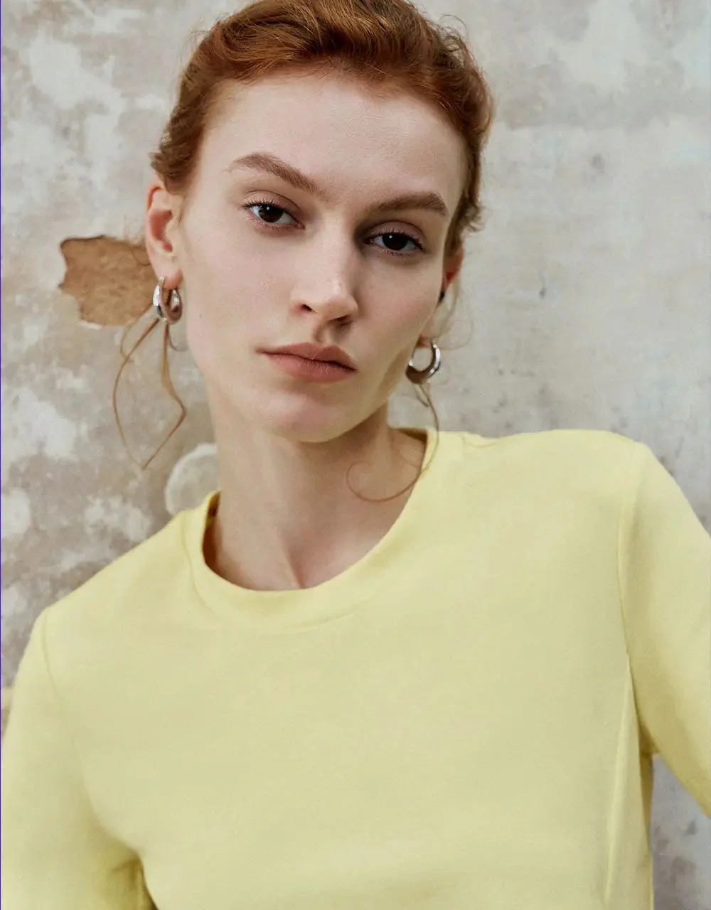 1160-white-natural-fiber-blend-with-subtle-ruched-detail-t-shirt-10.webp White Natural Fiber Blend With Subtle Ruched Detail T Shirt