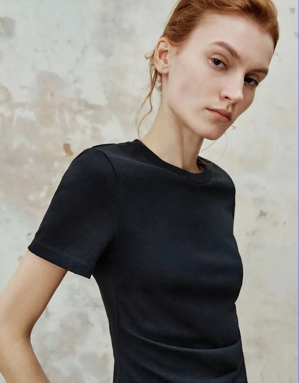 1160-white-natural-fiber-blend-with-subtle-ruched-detail-t-shirt-28.webp White Natural Fiber Blend With Subtle Ruched Detail T Shirt