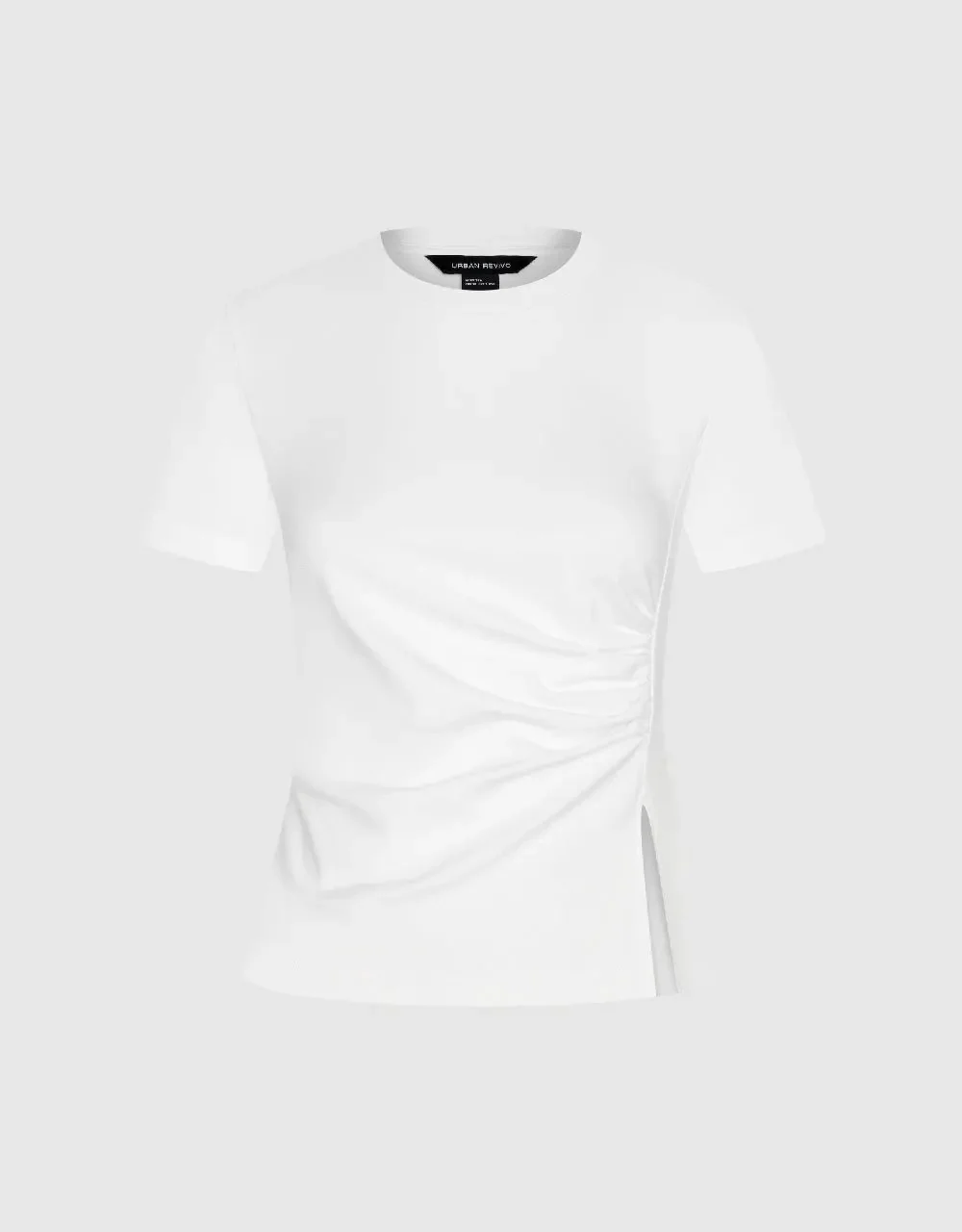 1160-white-natural-fiber-blend-with-subtle-ruched-detail-t-shirt-5.webp White Natural Fiber Blend With Subtle Ruched Detail T Shirt