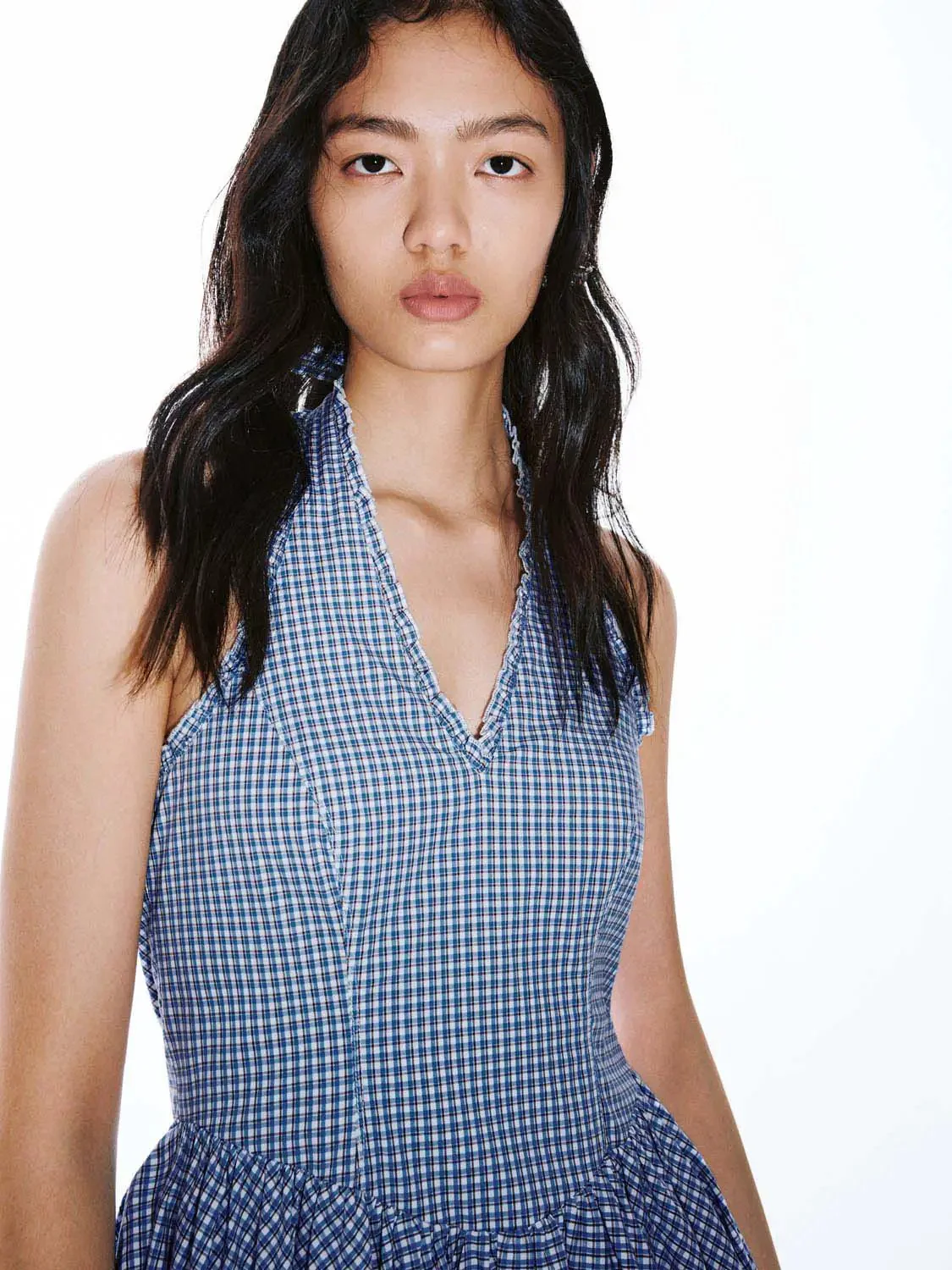 Cotton Halter V Neck Striped A Line Mini Dresses