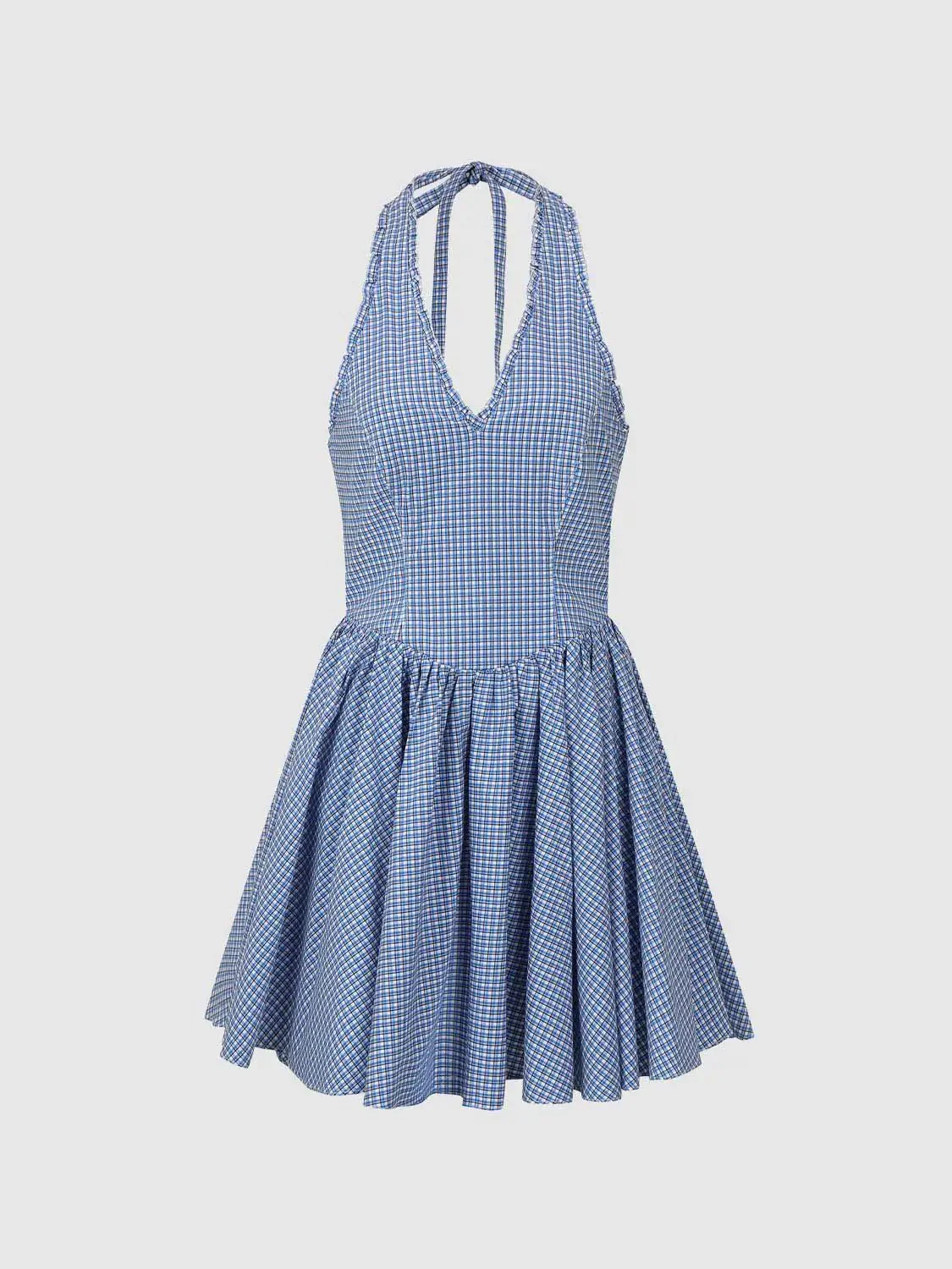 Cotton Halter V Neck Striped A Line Mini Dresses