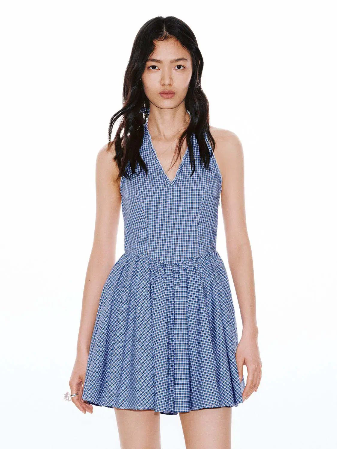 Cotton Halter V Neck Striped A Line Mini Dresses