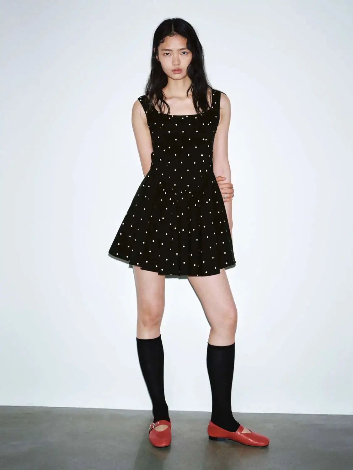 11642-viscose-blend-polka-dot-sleeveless-square-neck-aline-dress-4.webp Viscose Blend Polka Dot Sleeveless Square Neck Aline Dress