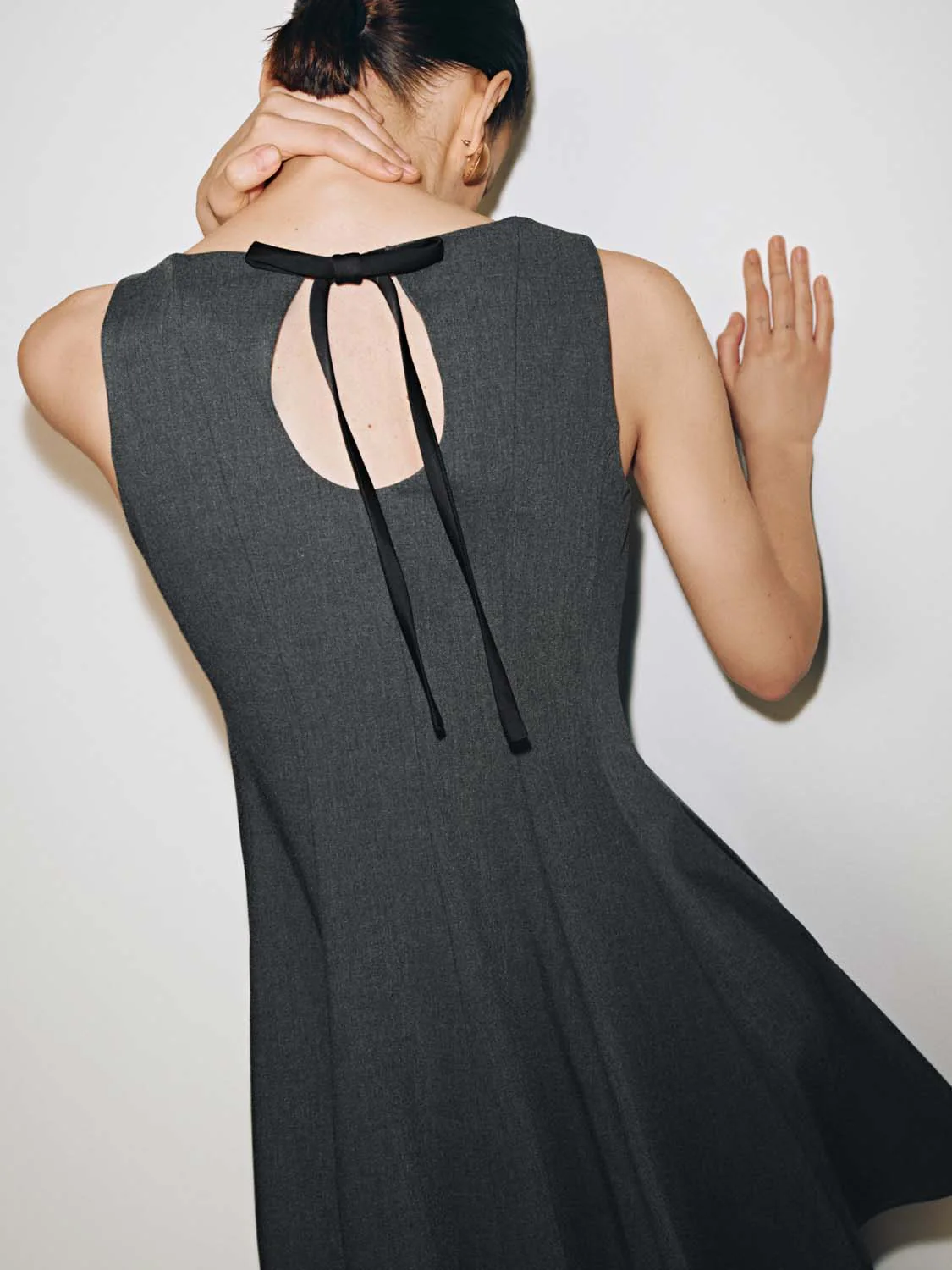 Elegant Charcoal Sleeveless A Line Midi Dress