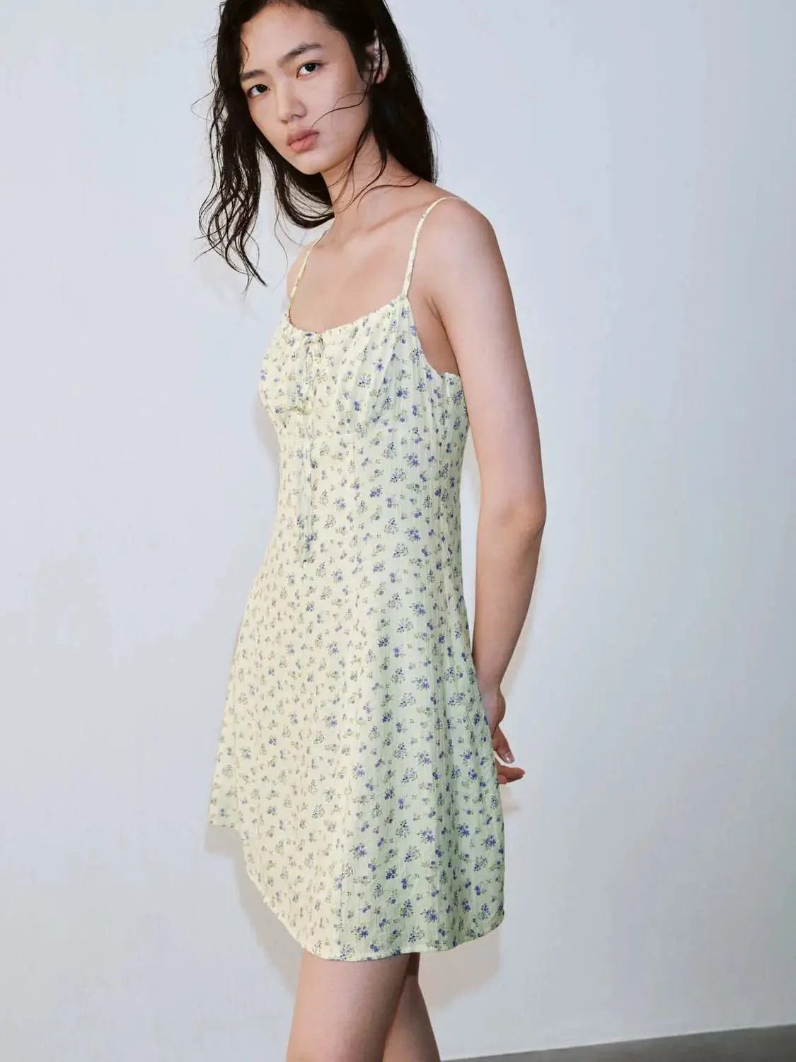 Floral Print Strappy Tie Detail A Line Midi Dress