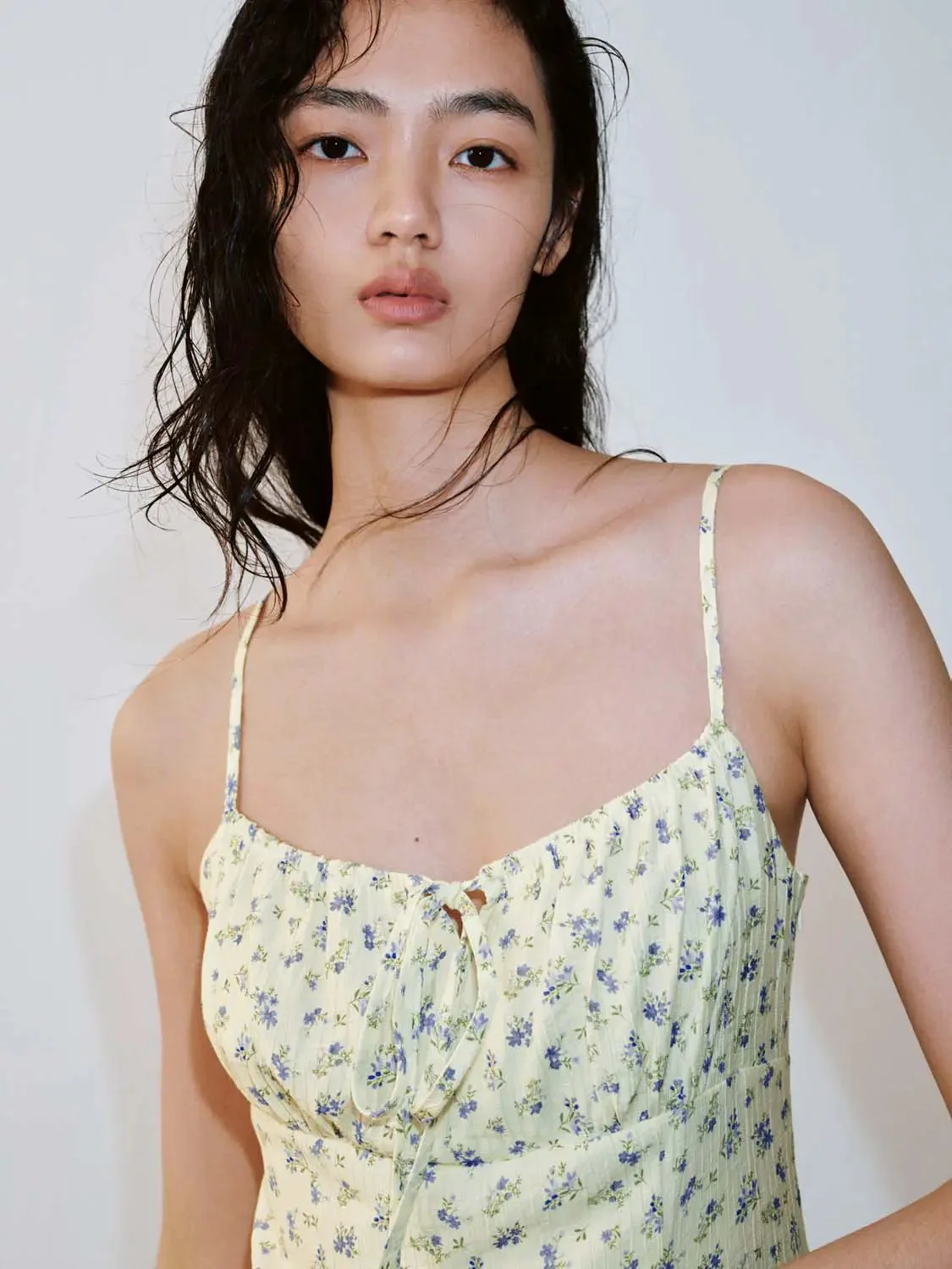 Floral Print Strappy Tie Detail A Line Midi Dress