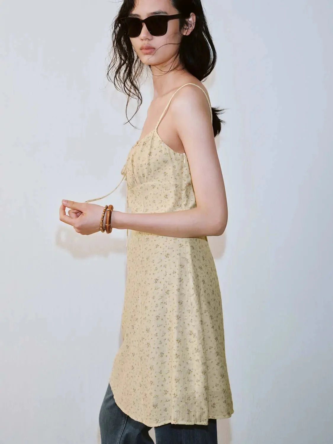 Floral Print Strappy Tie Detail A Line Midi Dress