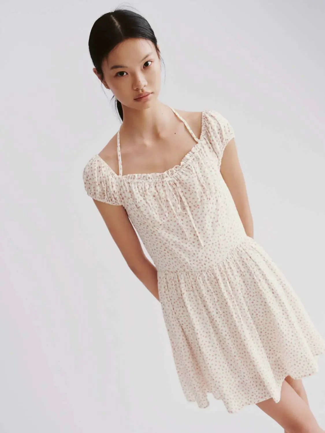 11712-floral-puff-sleeve-shirred-a-line-midi-dresses-10.webp Floral Puff Sleeve Shirred A Line Midi Dresses