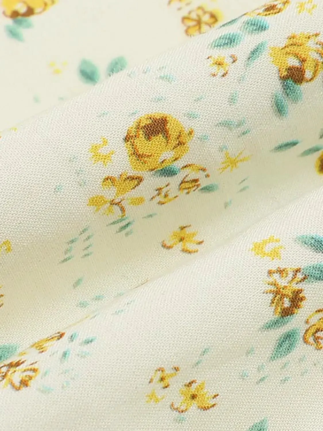 Floral Cotton Lyocell Puff Sleeve Shirring A-Line Midi Dress