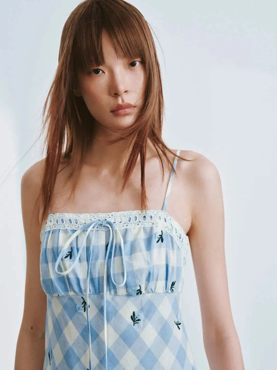 11763-linen-blend-check-strappy-ruffle-a-line-mini-dresses-3.webp Linen Blend Check Strappy Ruffle A-Line Mini Dresses