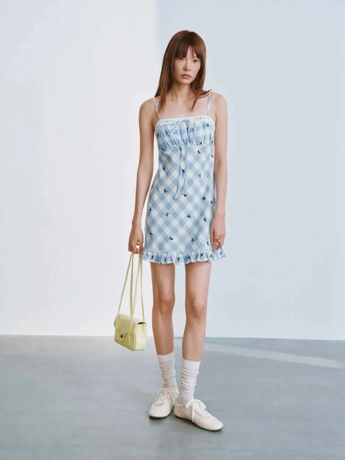 11763-linen-blend-check-strappy-ruffle-a-line-mini-dresses-4.webp Linen Blend Check Strappy Ruffle A-Line Mini Dresses