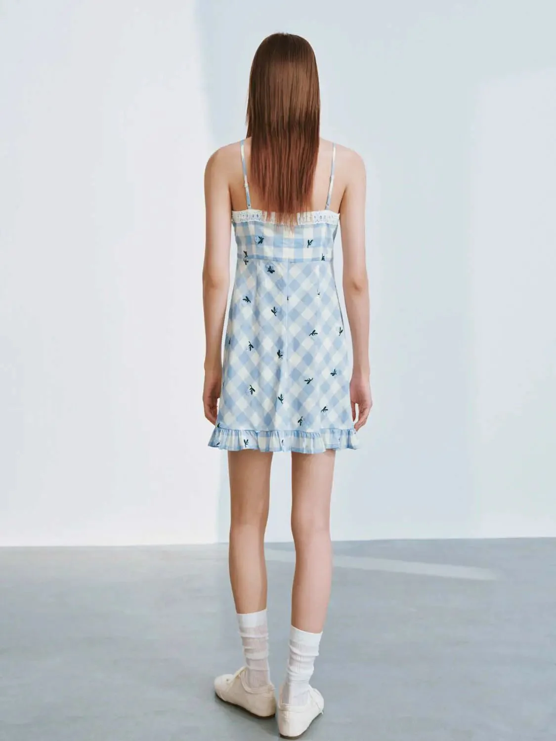 11763-linen-blend-check-strappy-ruffle-a-line-mini-dresses-6.webp Linen Blend Check Strappy Ruffle A-Line Mini Dresses