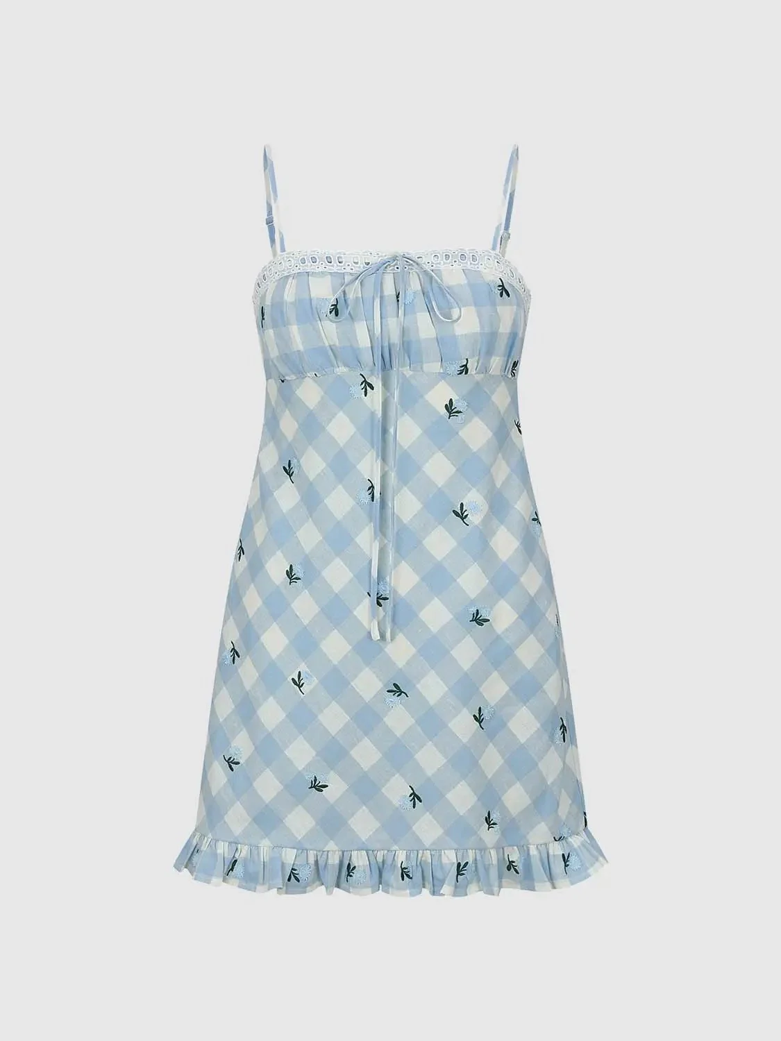 11763-linen-blend-check-strappy-ruffle-a-line-mini-dresses-7.webp Linen Blend Check Strappy Ruffle A-Line Mini Dresses