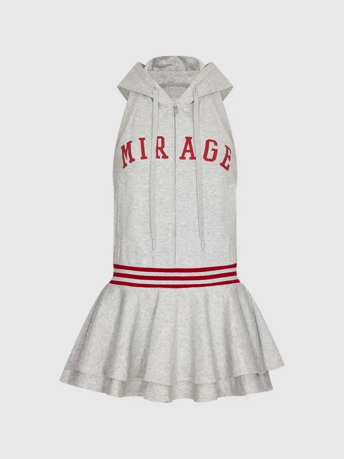 Cotton Blend Hooded Sleeveless Red Stripe Waist A Line Dress