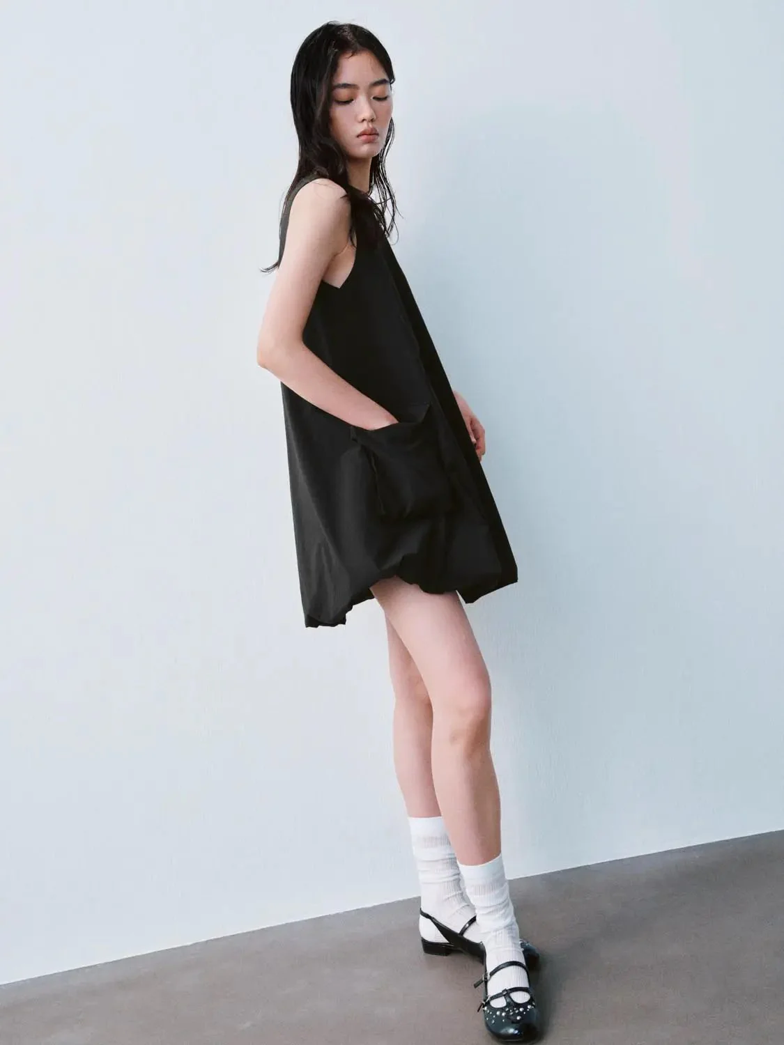 Cotton A Line Sleeveless Balloon Hem Dresses
