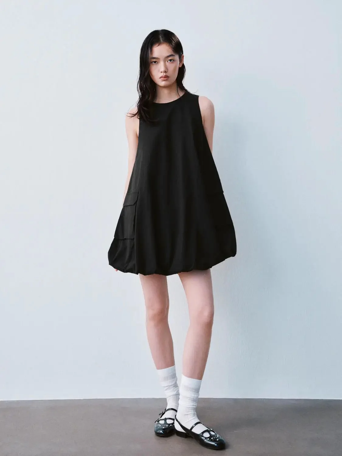 Cotton A Line Sleeveless Balloon Hem Dresses