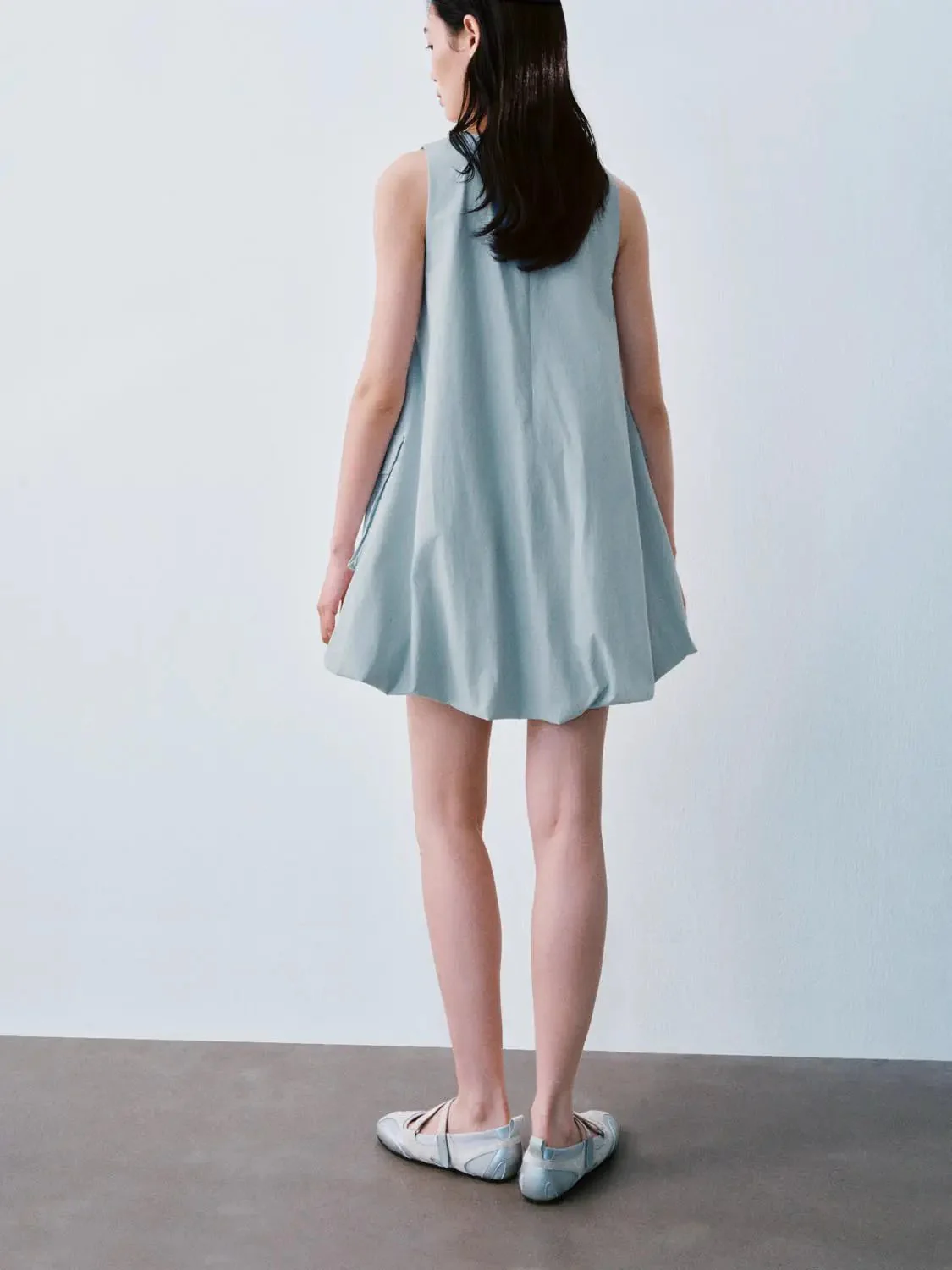 Cotton A Line Sleeveless Balloon Hem Dresses
