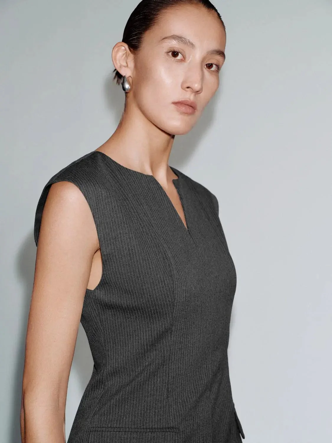 V-Neck Sleeveless Striped A-Line Viscose Blend Dresses