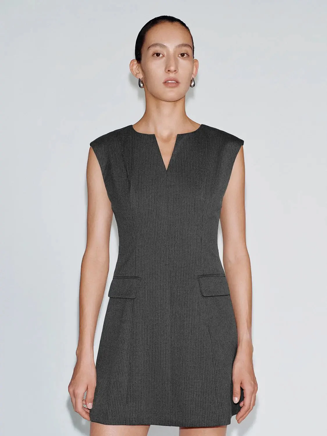 V-Neck Sleeveless Striped A-Line Viscose Blend Dresses