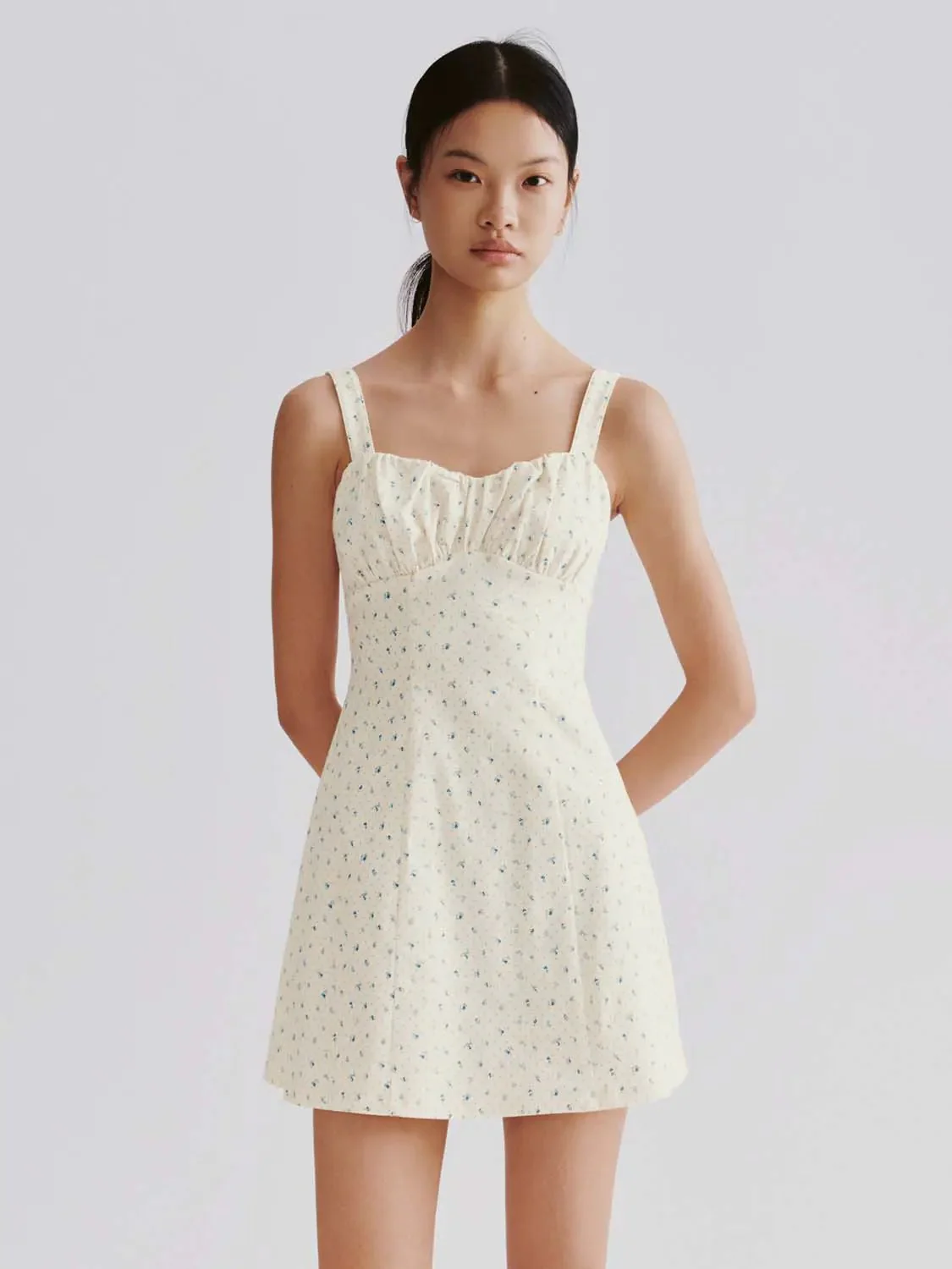 Floral Print Strappy A Line Mini Fabric Dress