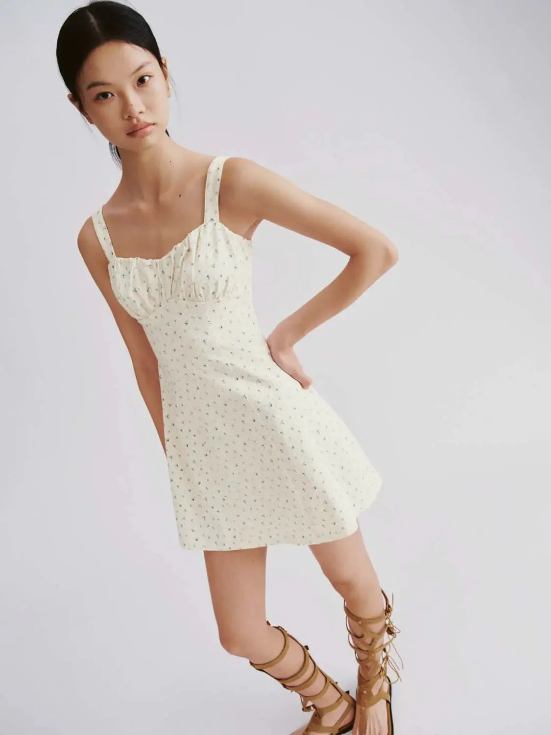 Floral Print Strappy A Line Mini Fabric Dress