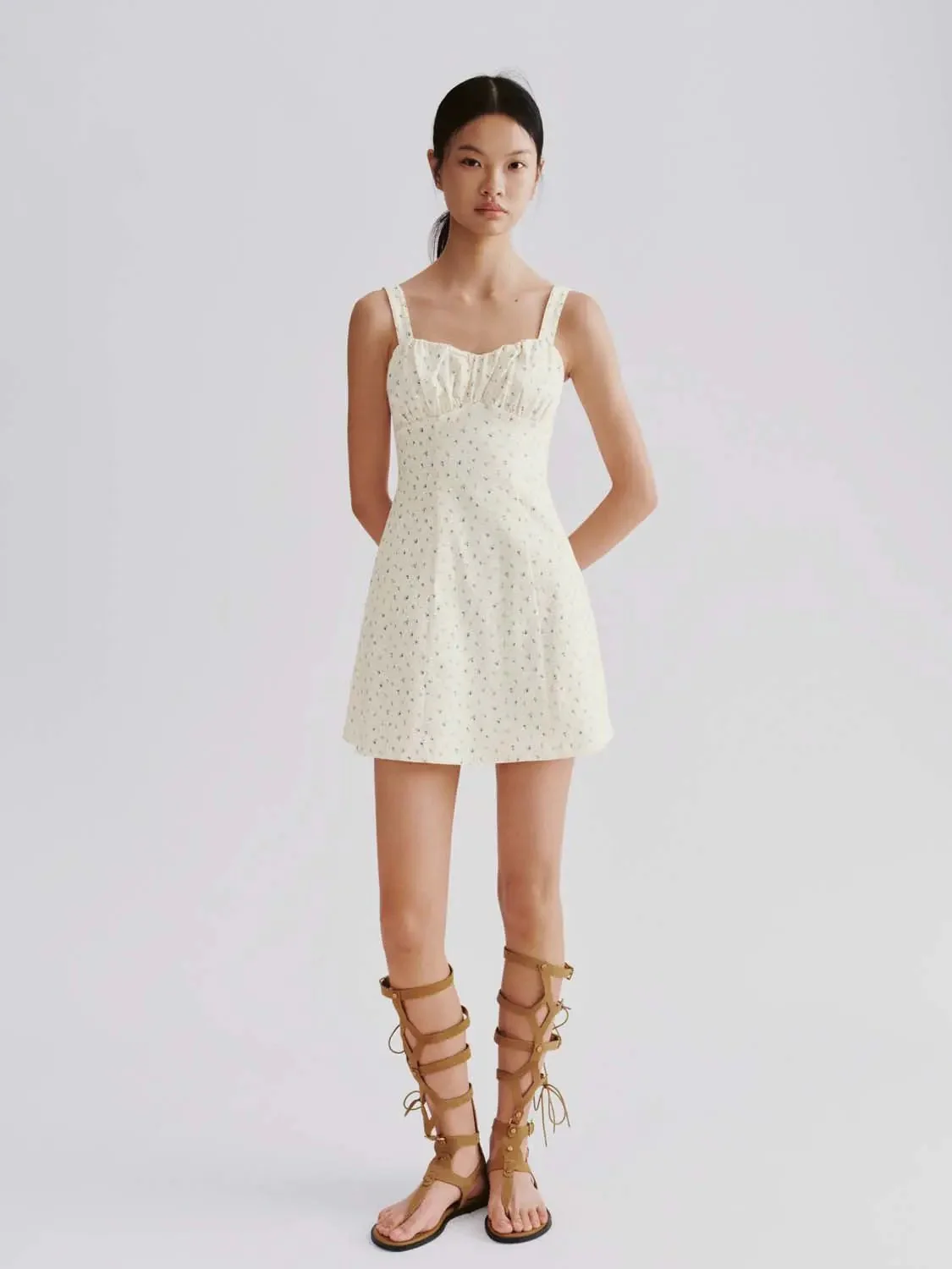 Floral Print Strappy A Line Mini Fabric Dress