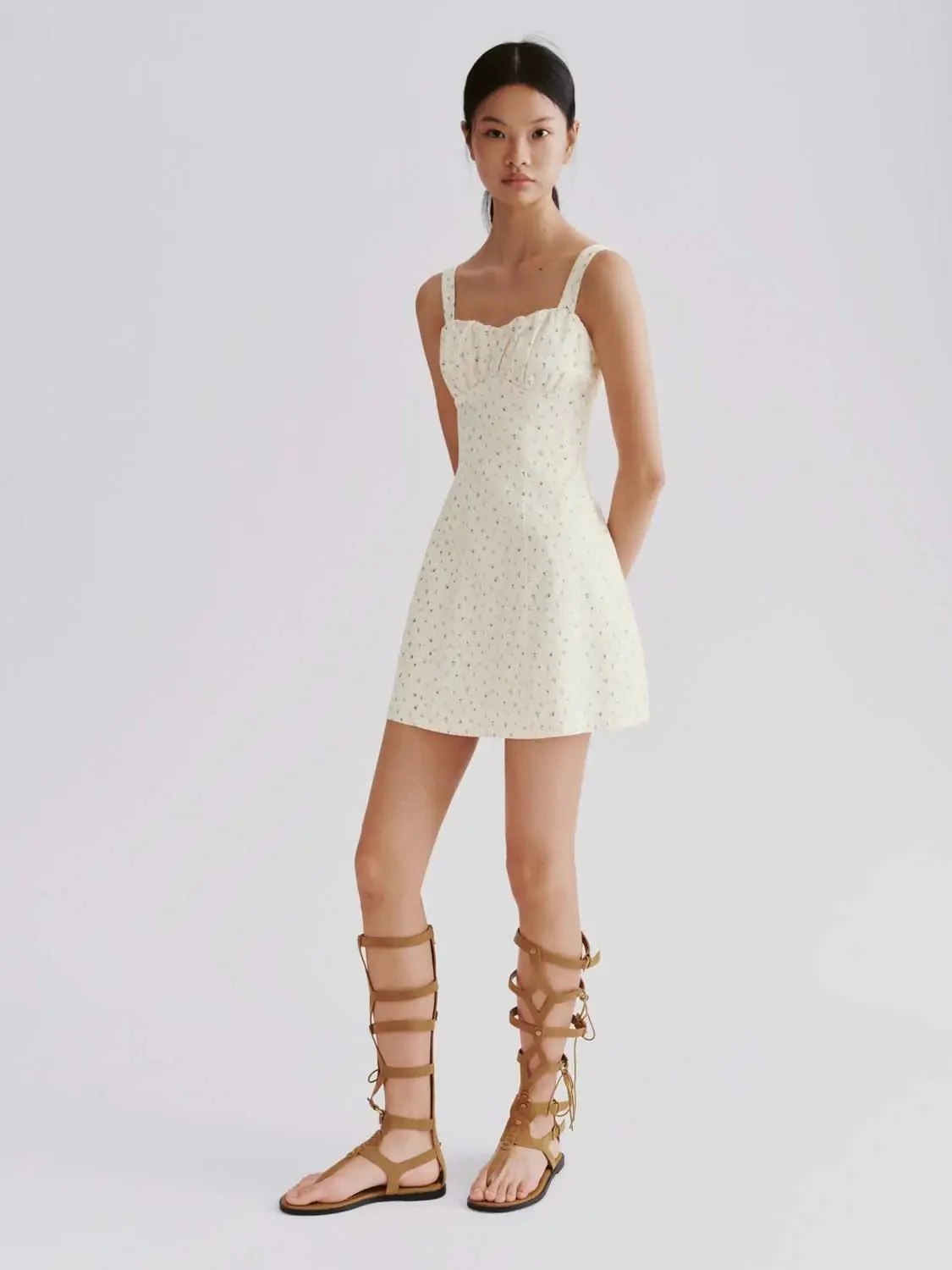 Floral Print Strappy A Line Mini Fabric Dress