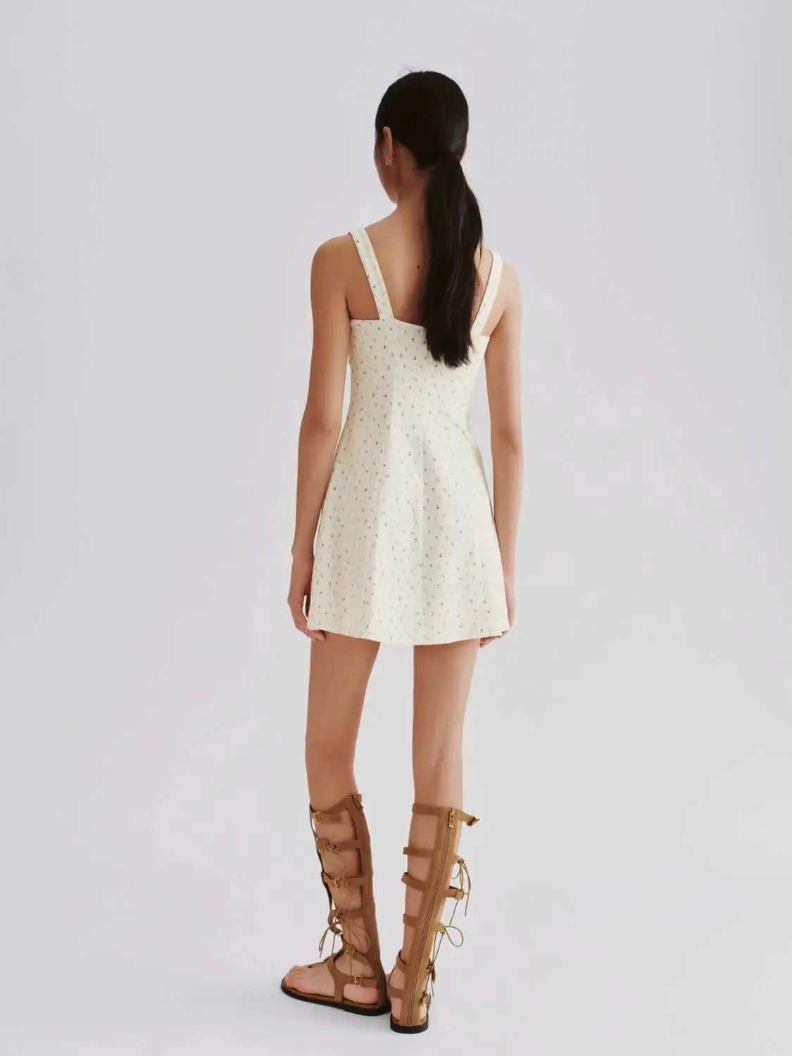 Floral Print Strappy A Line Mini Fabric Dress