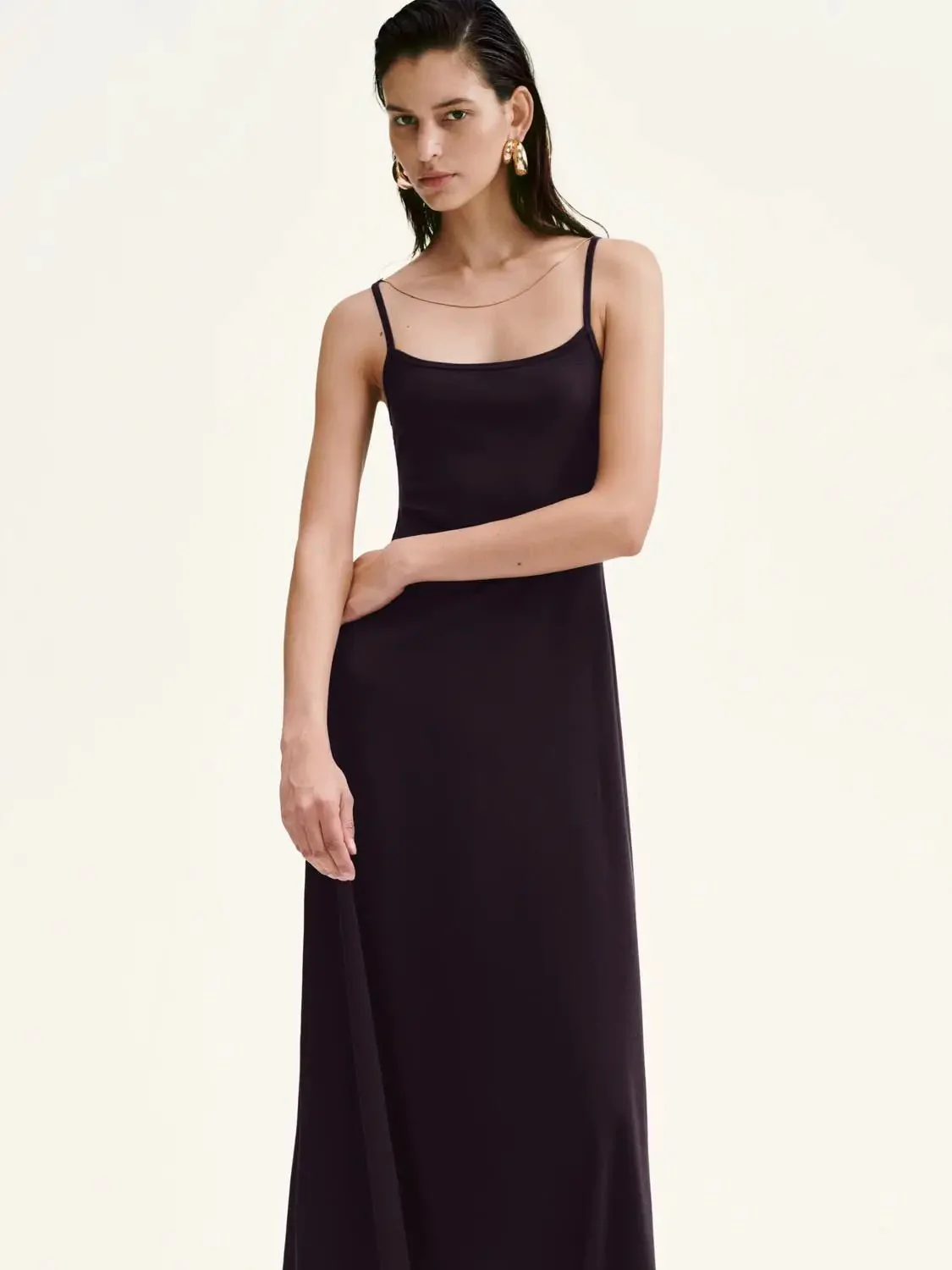 Elegant Cotton Blend Strappy A-Line Midi Dress