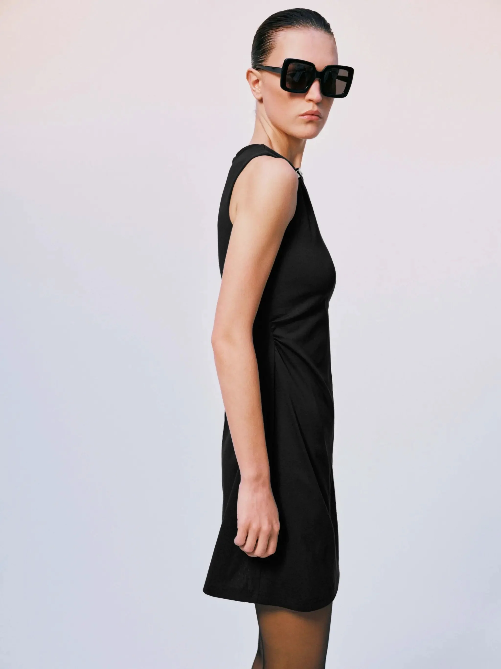 Cotton Blend Asymmetric Aline Mini Dress